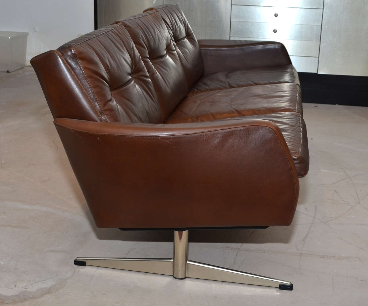 Chrome 1970's Danish Leather Sofa For Sale