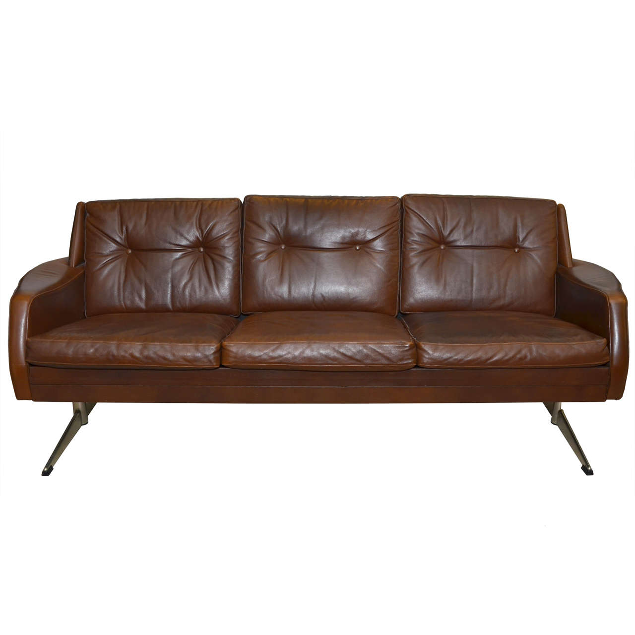 1970's Danish Leather Sofa For Sale