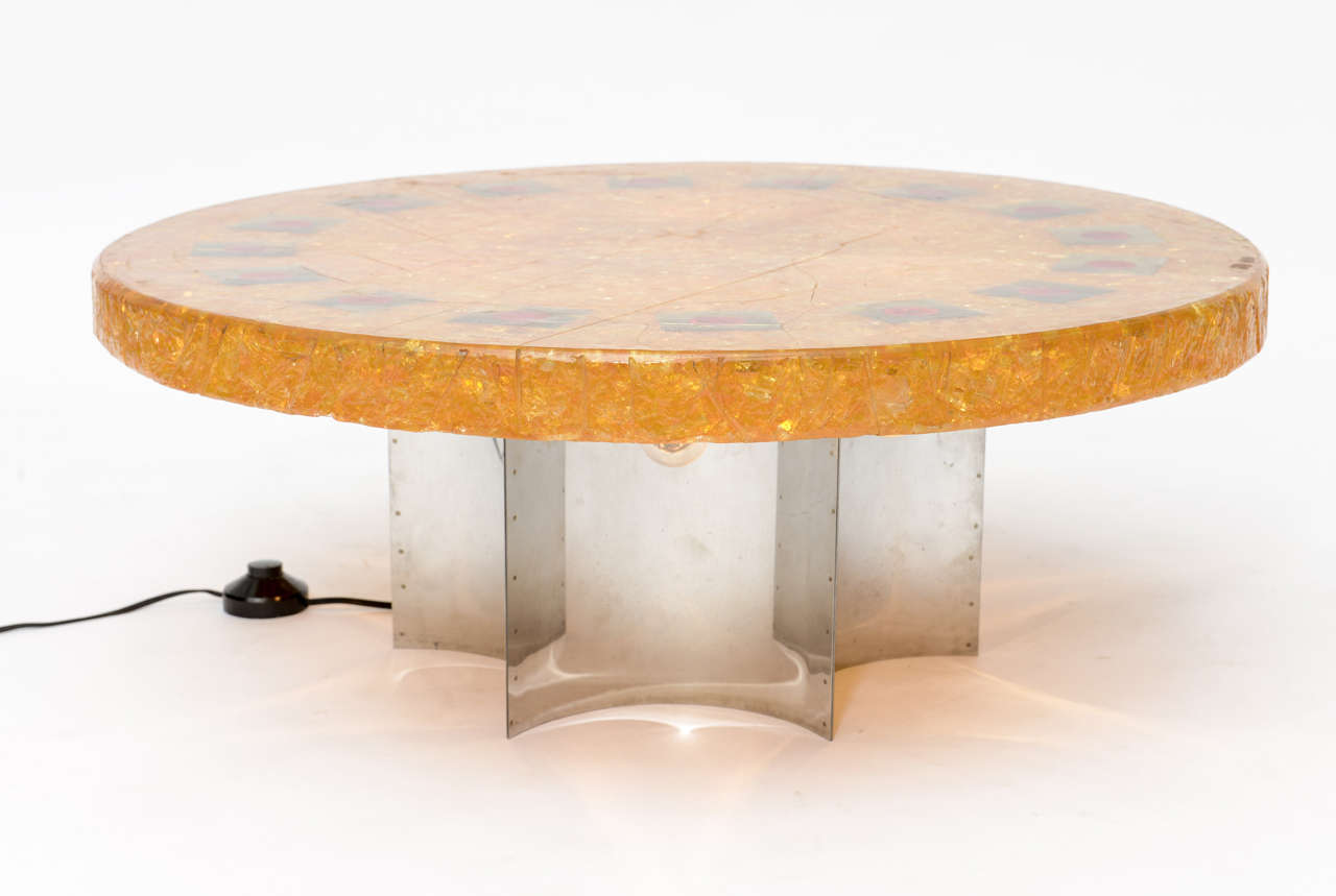 Gold Leaf Accolay Fractured Resin Coffee Table For Sale