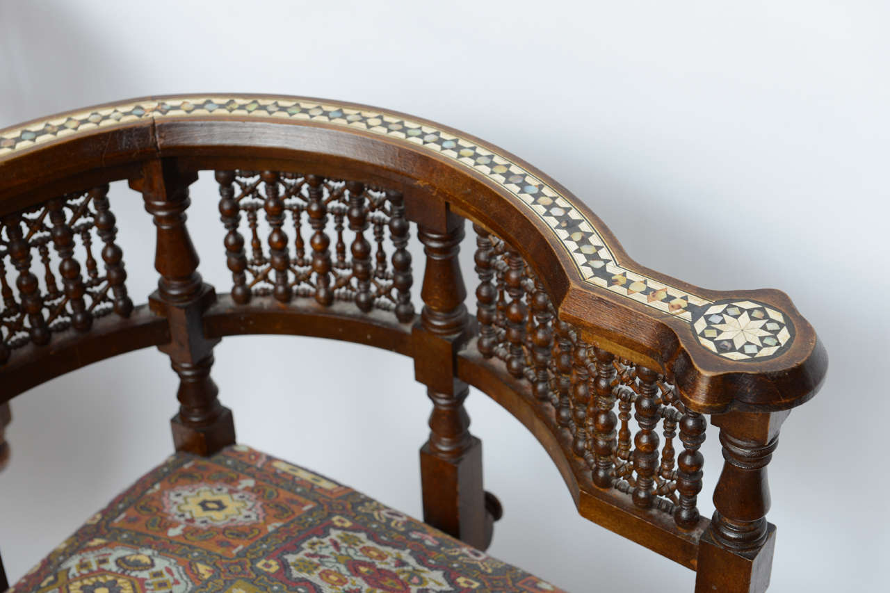 Pr Moroccan Arm, Corner Chairs/ Settee w/ Bone & Ivory Inlays, 19th Century 3