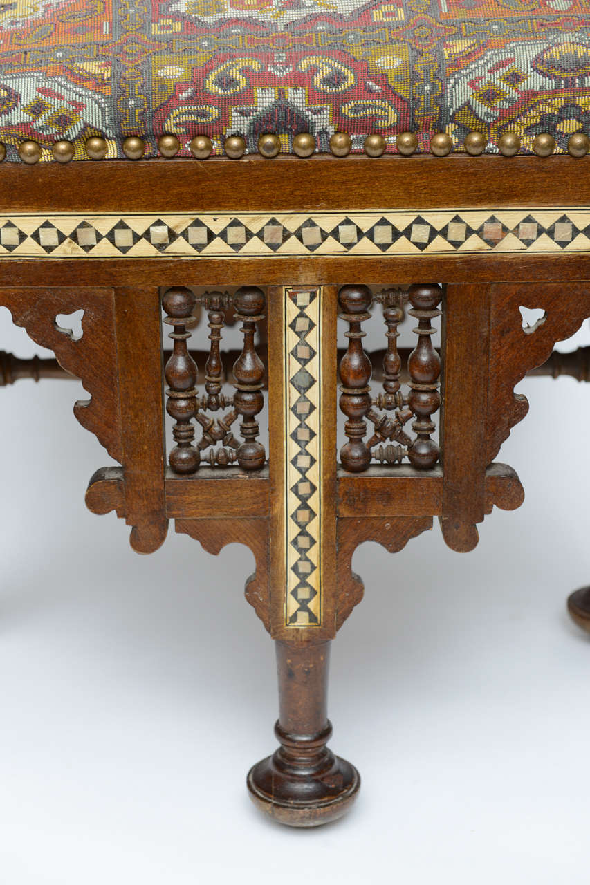 Pr Moroccan Arm, Corner Chairs/ Settee w/ Bone & Ivory Inlays, 19th Century 4