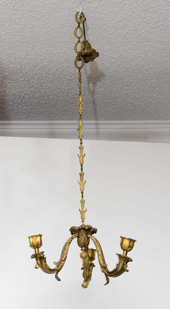French Ormolu Rococo Petite Chandelier with Original Fittings, 19th Century