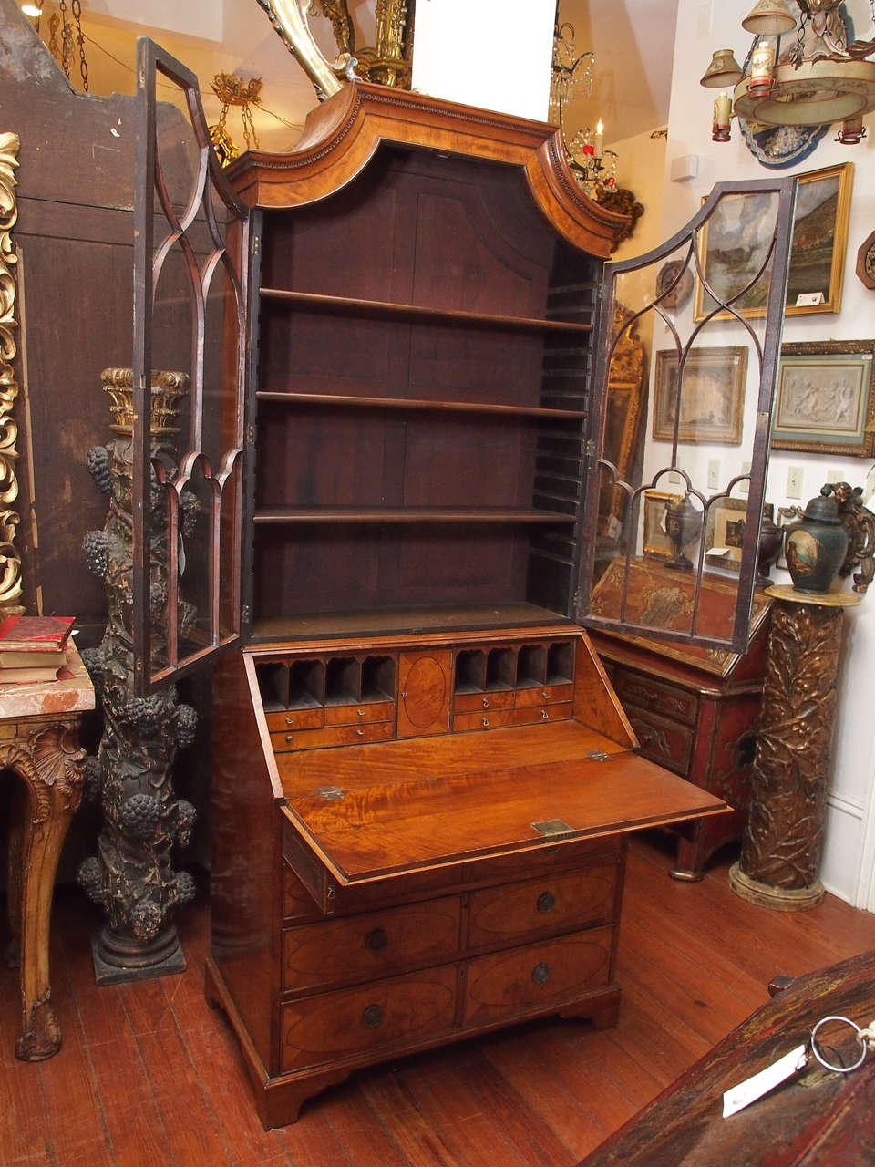 Wood English Regency Inlaid Bookcase Secretary
