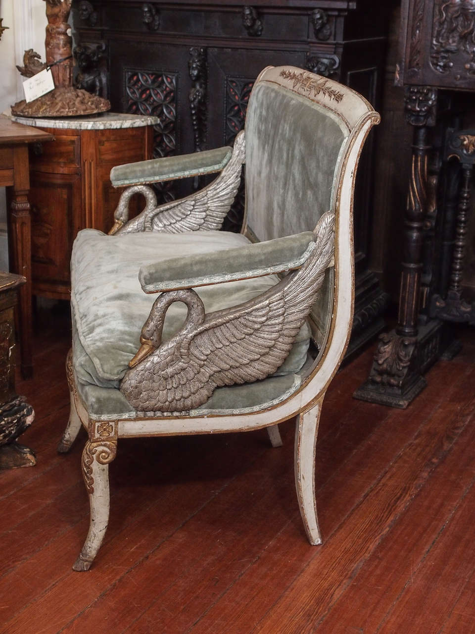 French 1st Empire Painted and Parcel Gilt Settee 3