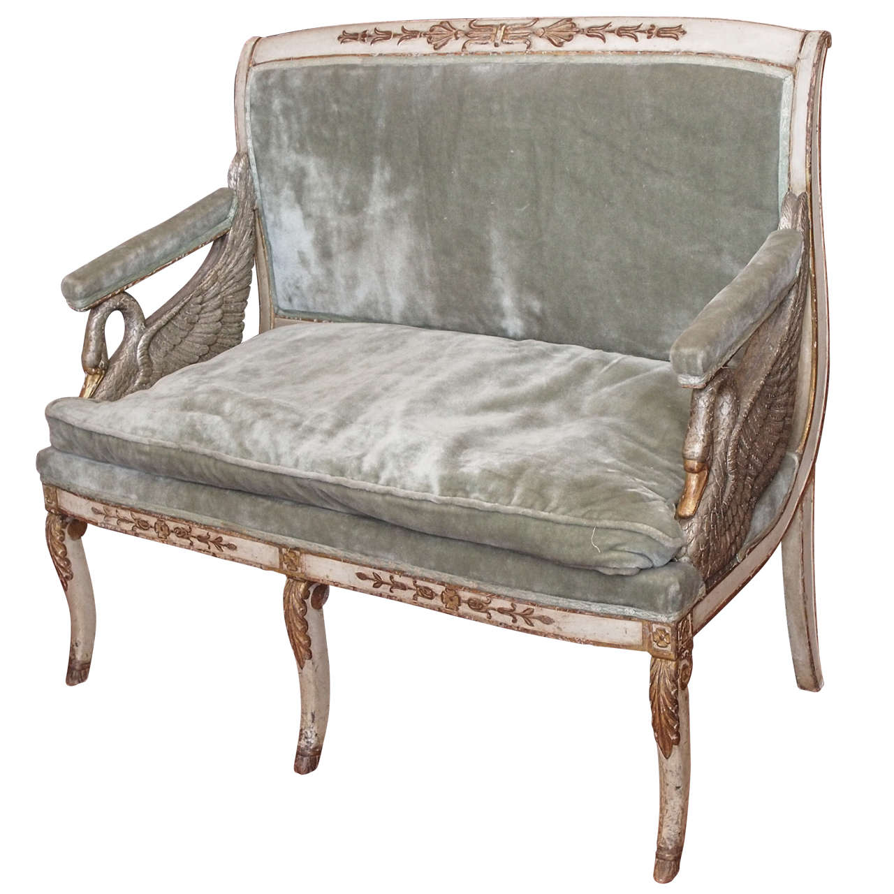 French 1st Empire Painted and Parcel Gilt Settee
