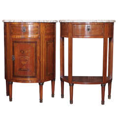 Pair of 19th c. Demi Lune Marquetry Louis XVI style Side Tables
