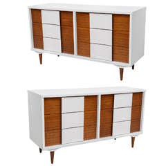 Vintage Pair of Mid Century Modern Two Tone Cabinets
