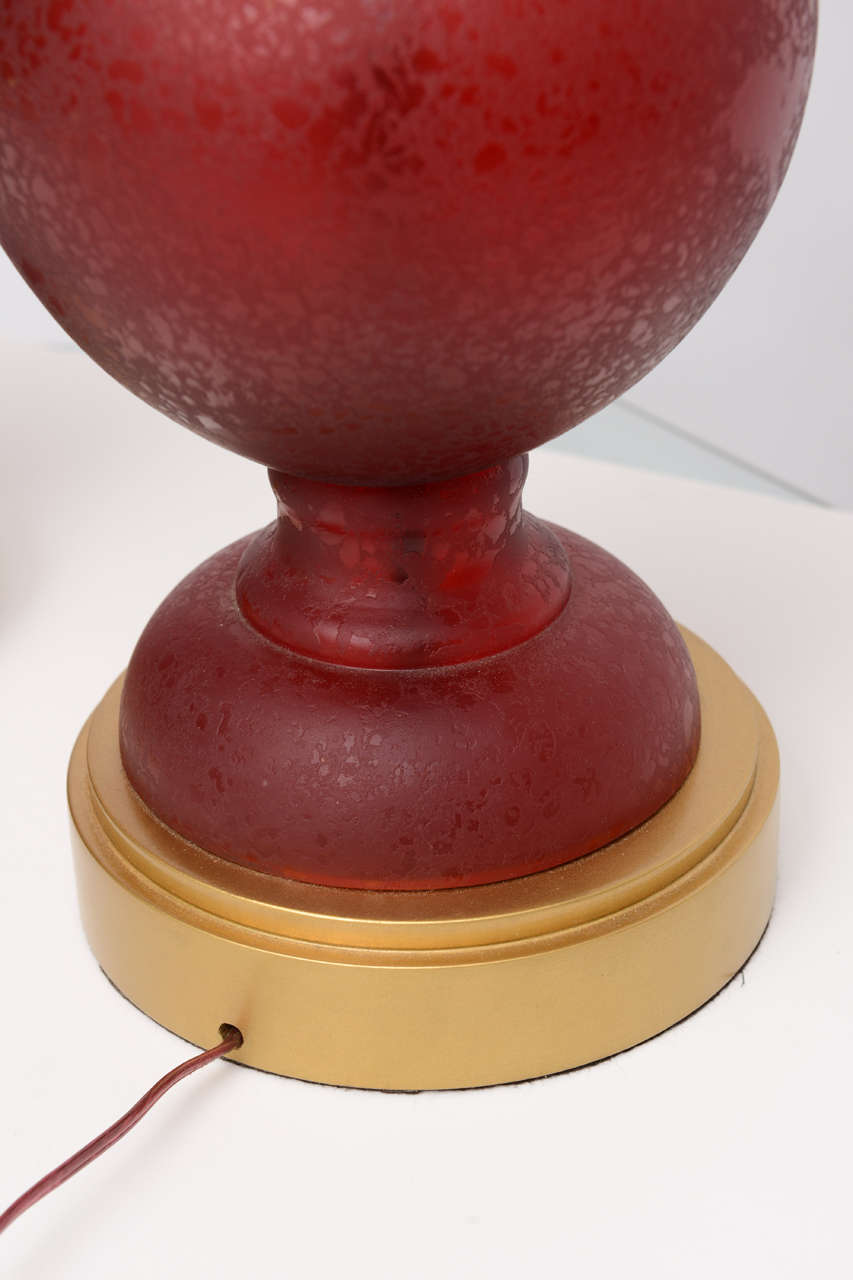 Italian Pair of Red Murano Glass Lamps