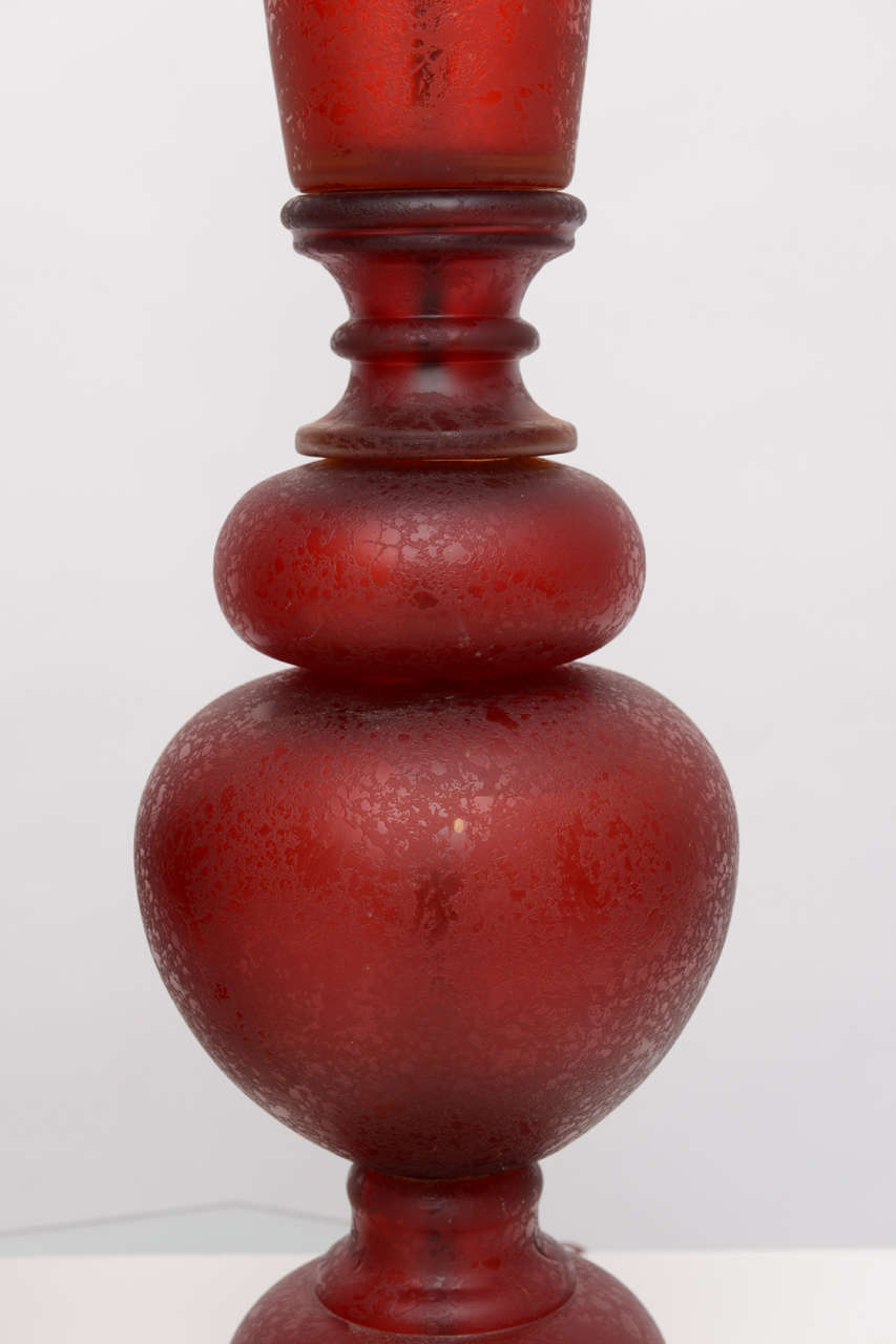 Mid-20th Century Pair of Red Murano Glass Lamps