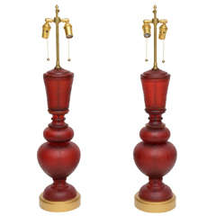 Pair of Red Murano Glass Lamps