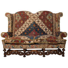 Antique Sofa Upholstered in Old Kilim Rug