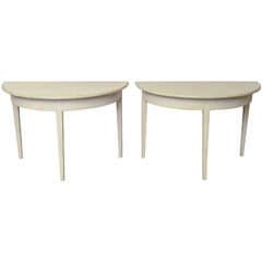 Pair of 19th Century Antique Swedish Gustavian Painted Demi Lune Side Tables