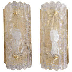 Pair of Swedish Orrefors Crystal Sconces By Carl Fagerlund