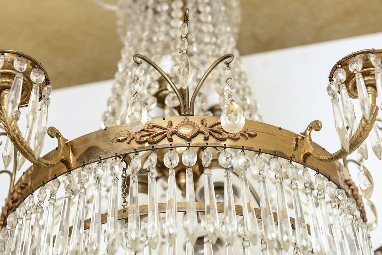 Antique Swedish Crystal Chandelier  Mid 19th Century In Good Condition For Sale In West Palm Beach, FL