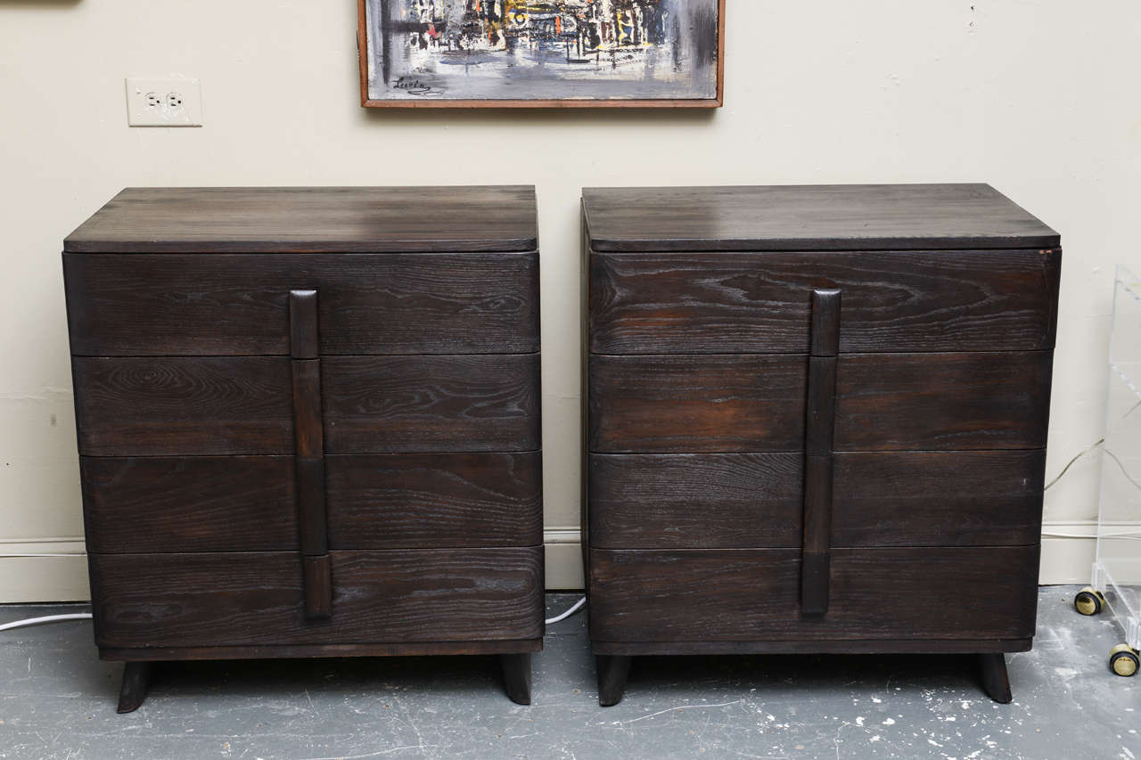 Pair of ebony stained 4 drawer Heywood Wakefield matching chests.