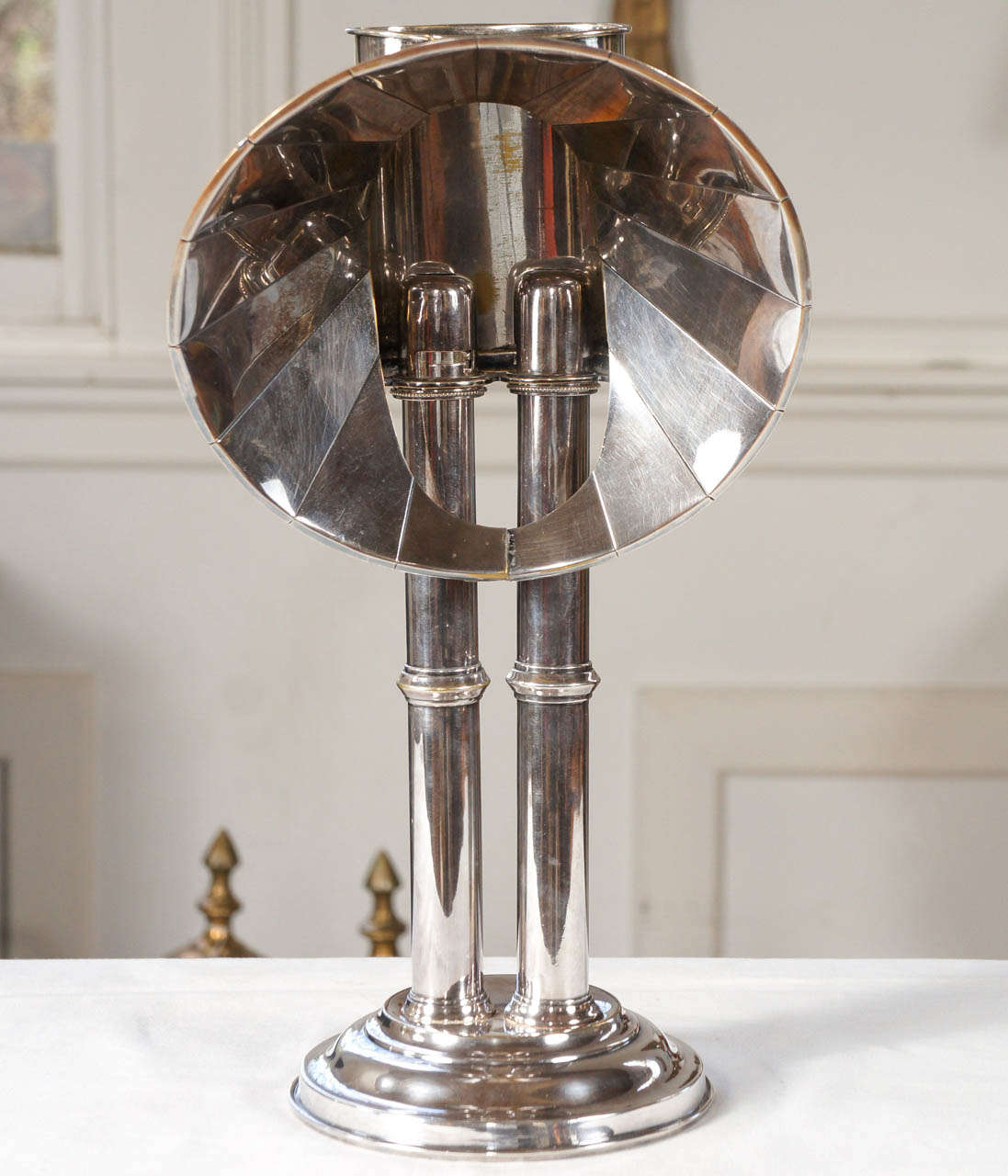 19th century Yale Student's Lamp. Spring-loaded for candles. Silvered finish.