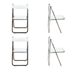 Set of Four Vintage Chrome and White Leather Folding Chairs