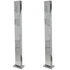 Pair of Mirror Polished Stainless Steel Torchieres by Casella