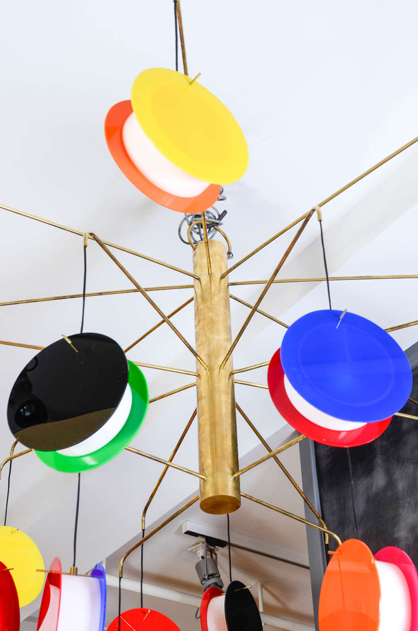 Unique Brass and Colored Plexiglass Modern Chandelier by Adriano Albini In Excellent Condition In Saint-Ouen, IDF
