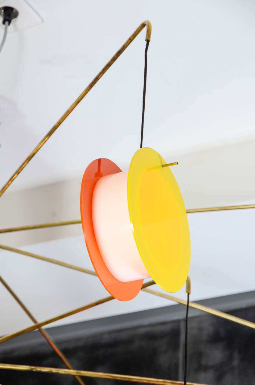 Contemporary Unique Brass and Colored Plexiglass Modern Chandelier by Adriano Albini