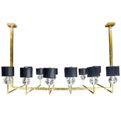 Long Brass and Murano Glass Chandelier Long Brass and Murano Glass Chandelier