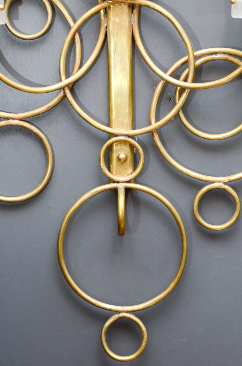 Set of Four Brass and Glass Wall Sconces In Fair Condition In Saint-Ouen, IDF