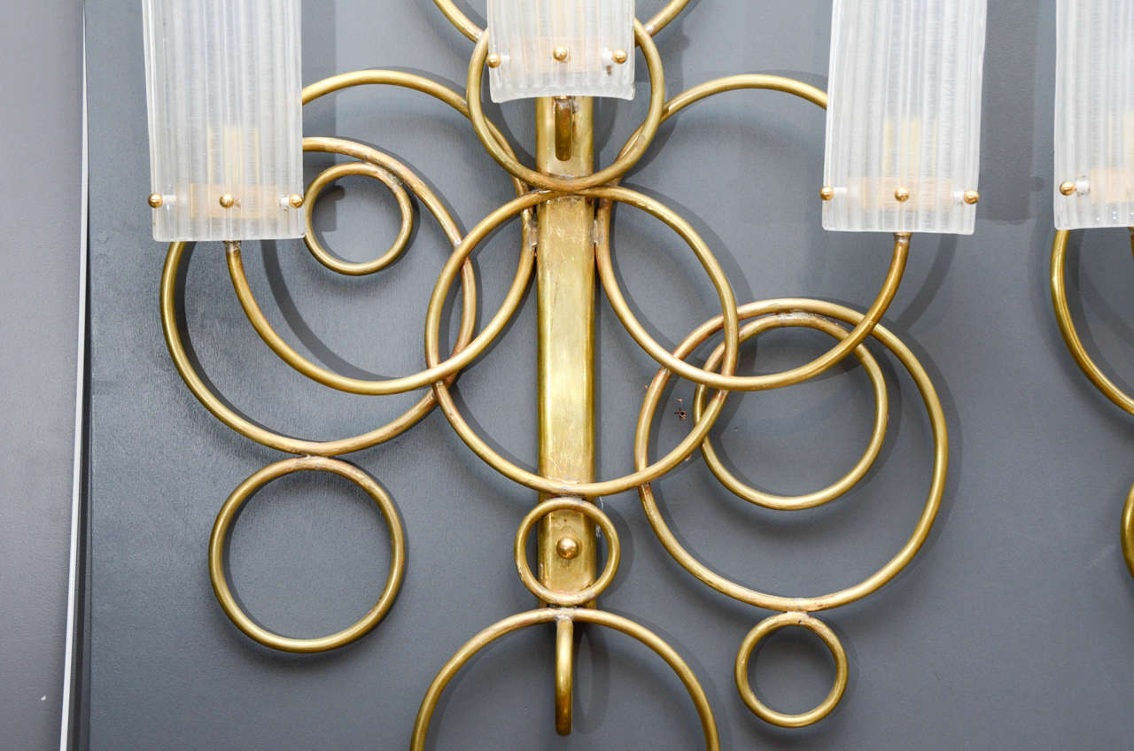 Late 20th Century Set of Four Brass and Glass Wall Sconces