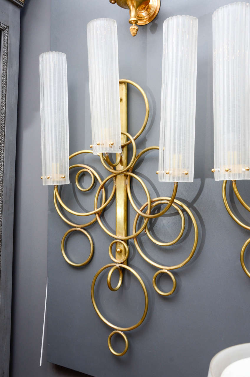 Set of Four Brass and Glass Wall Sconces 3