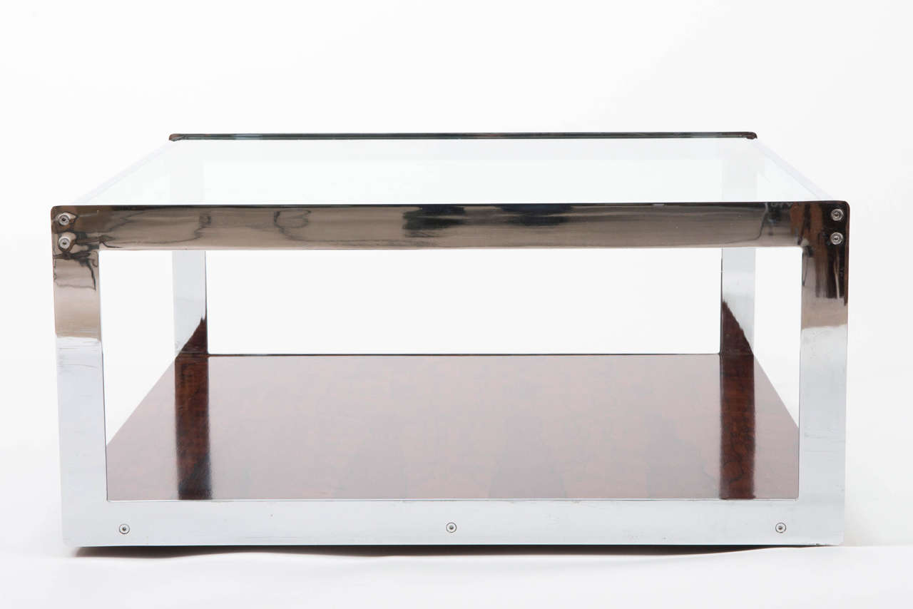 Merrow and Associates rosewood glass and chrome coffee table, England circa 1970 In Excellent Condition In Macclesfield, Cheshire