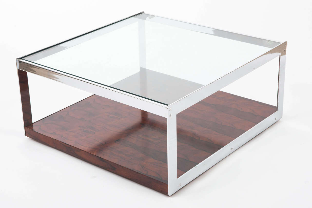 Merrow and Associates rosewood glass and chrome coffee table, England circa 1970 2