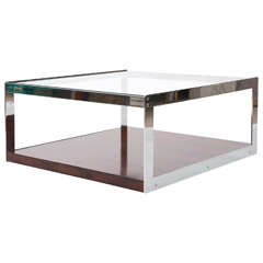 Merrow and Associates rosewood glass and chrome coffee table, England circa 1970