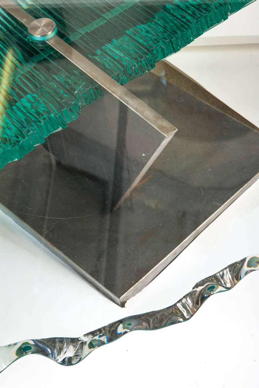 Steel Danny Lane coffee table, steel and glass, England circa 1980