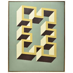 Abstract Geometric "3-D" Greek Key Painting, Signed by Adrian Murphy