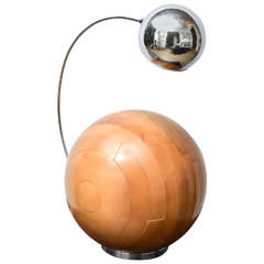 Table Lamp Composed of Spherical Wooden Base with Chrome Ball by Angelo Brotto
