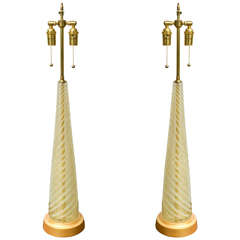 Pair of Tall Tapered Murano Table Lamps with Inclusive Gold Swirls