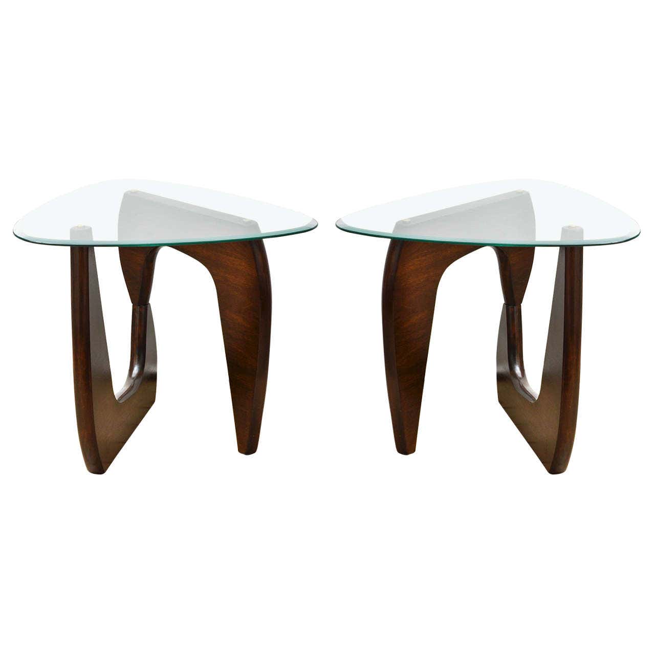 Pair of Wood Base Glass Triangular Top Tables at 1stDibs | noguchi ...