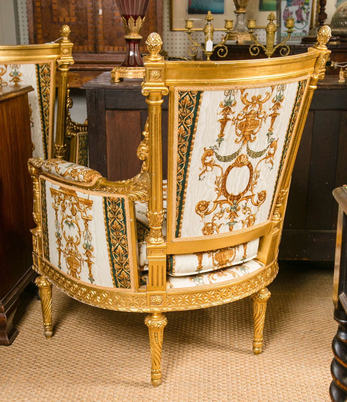Late 20th Century Large Pair of Louis XVI Style Bergeres 