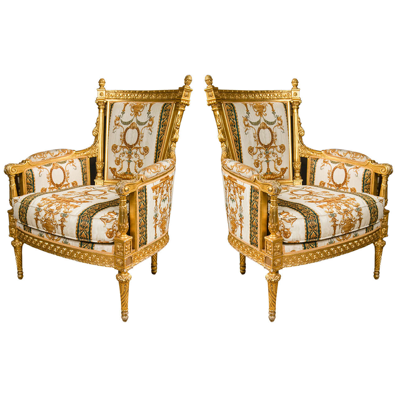 Large Pair of Louis XVI Style Bergeres "Versace Collection"