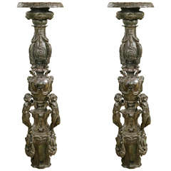 Pair of Italian Bronze Standing Candlesticks 6