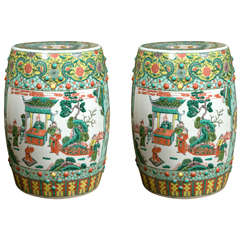 Pair of Chinese Porcelain Famille Verte Garden Seats