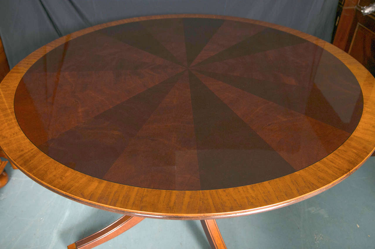 Custom, English Mahogany 48" Round Starburst Dining Table For Sale at
