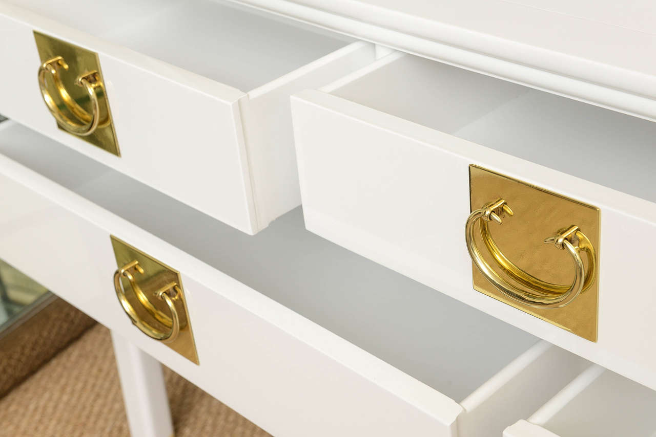 White Lacquered and Polished Brass Console, Cabinet or Buffet 1