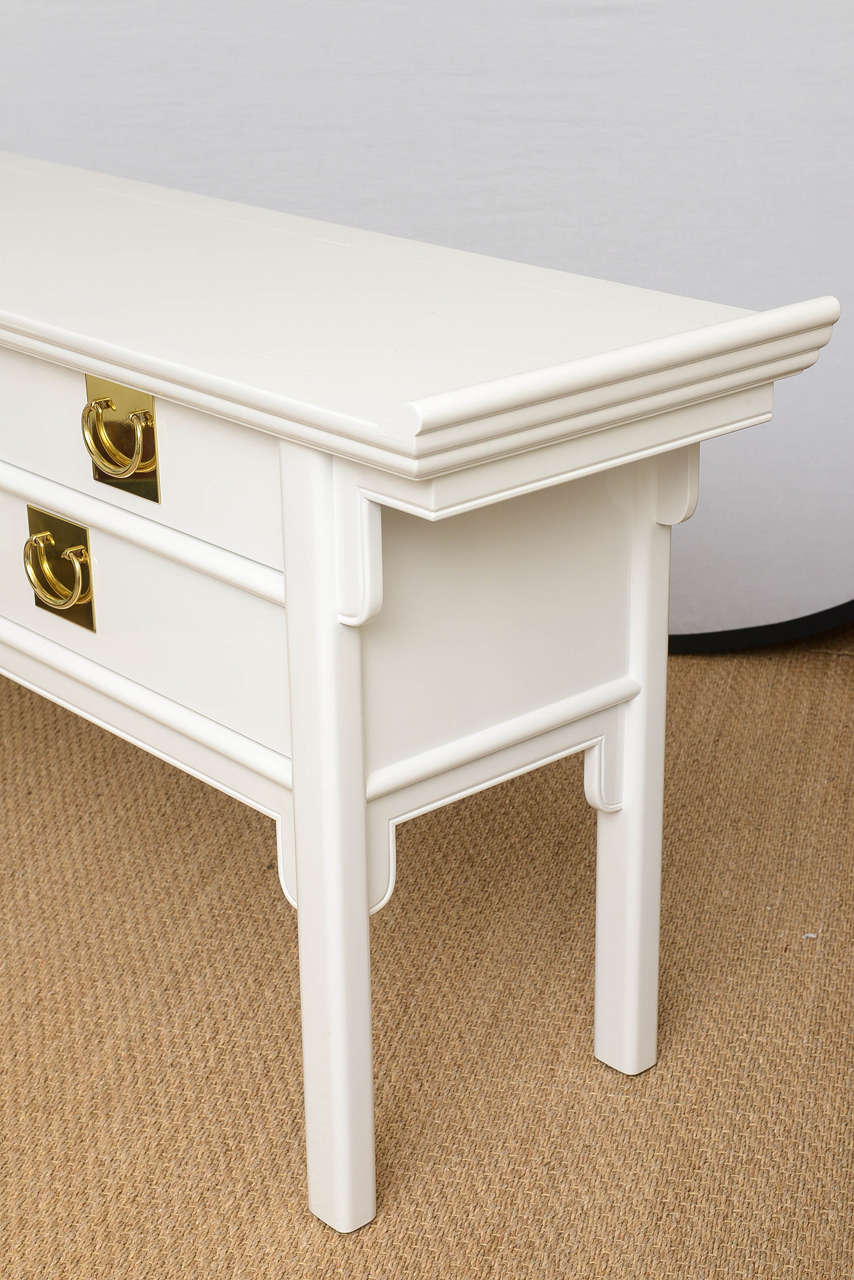 White Lacquered and Polished Brass Console, Cabinet or Buffet 2