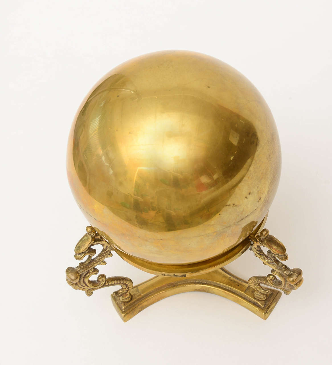American Polished Two-Part Brass Ball and Seahorse Stand / SATURDAY SALE