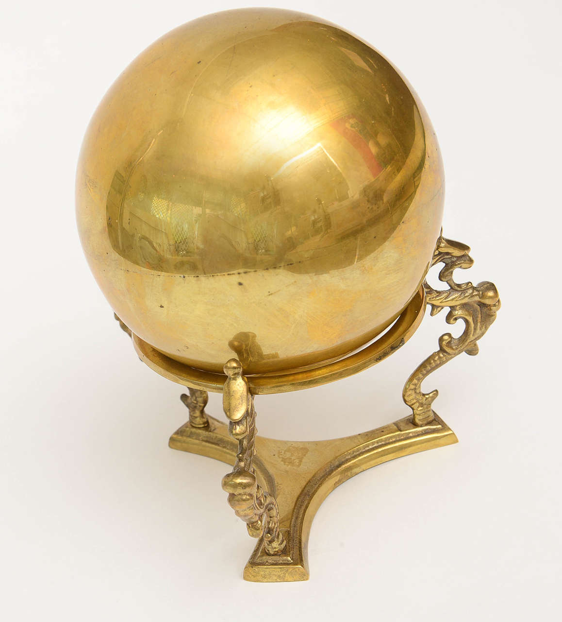 Polished Two-Part Brass Ball and Seahorse Stand / SATURDAY SALE In Excellent Condition In North Miami, FL