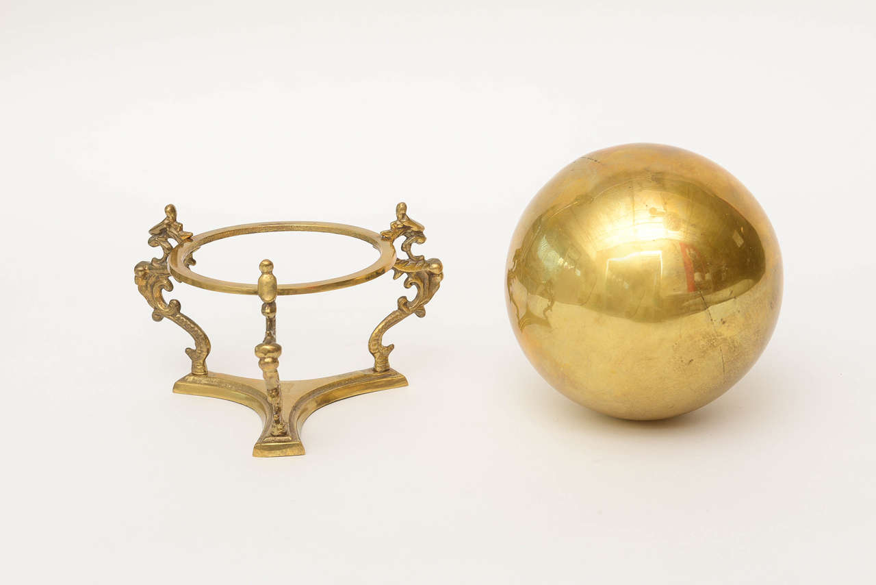 Late 20th Century Polished Two-Part Brass Ball and Seahorse Stand / SATURDAY SALE