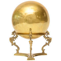 Vintage Polished Two-Part Brass Ball and Seahorse Stand / SATURDAY SALE