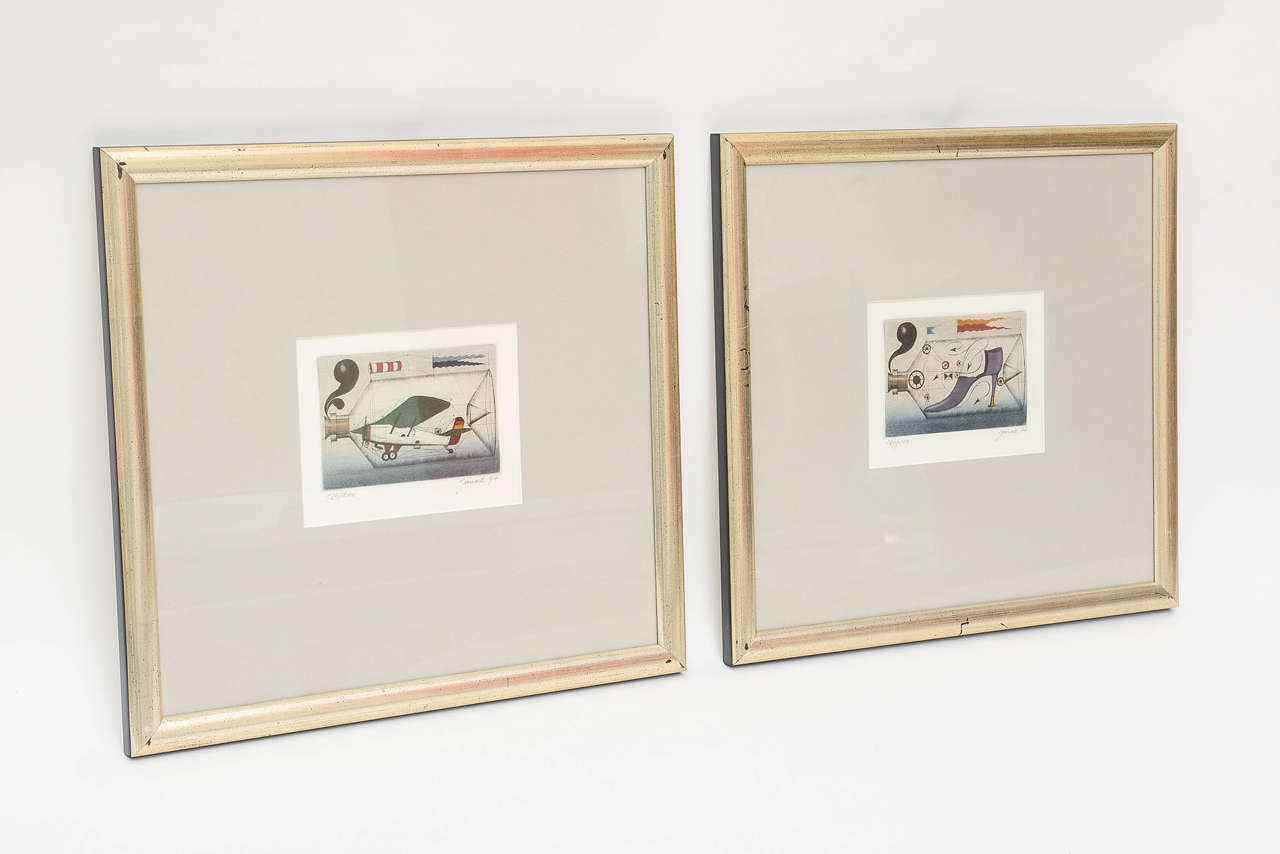 20th Century Pair of Interesting Signed German Etchings and Aquatints