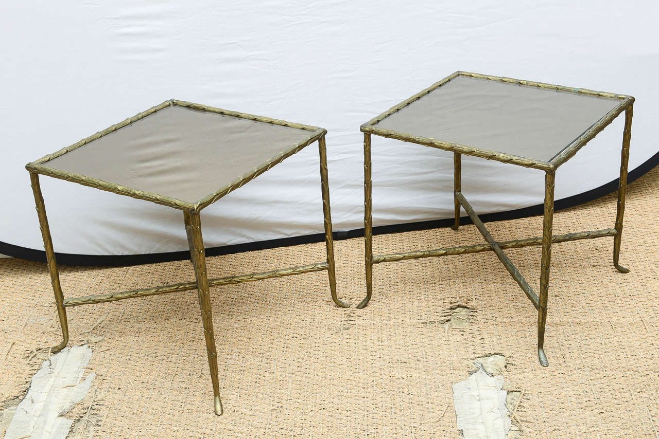 Pair of Bagues Style Bronze & Bronze Mirrored Mid Century Modern Side Tables 1