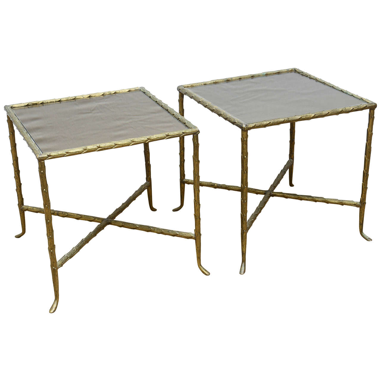 Pair of Bagues Style Bronze & Bronze Mirrored Mid Century Modern Side Tables